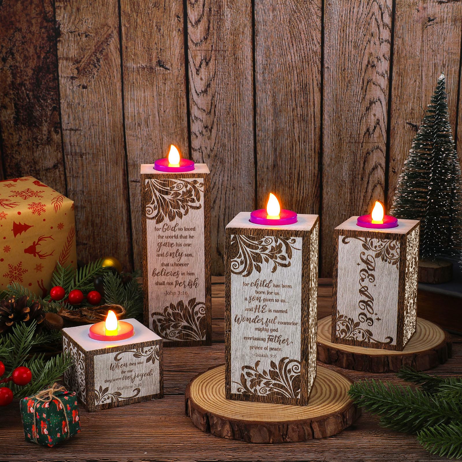 クリスマスキャンドルホルダー 木製 キャンドルホルダー クリスマス キャンドルリース 木 キャンドル